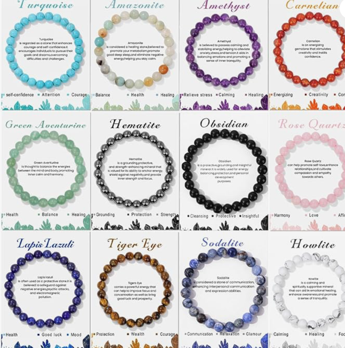 Natural Healing Crystal Bracelets 8mm for Women